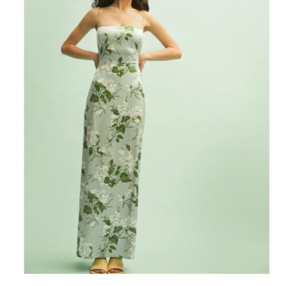 “Sale” Reformation Frankie Silk Dress in Tea Garden